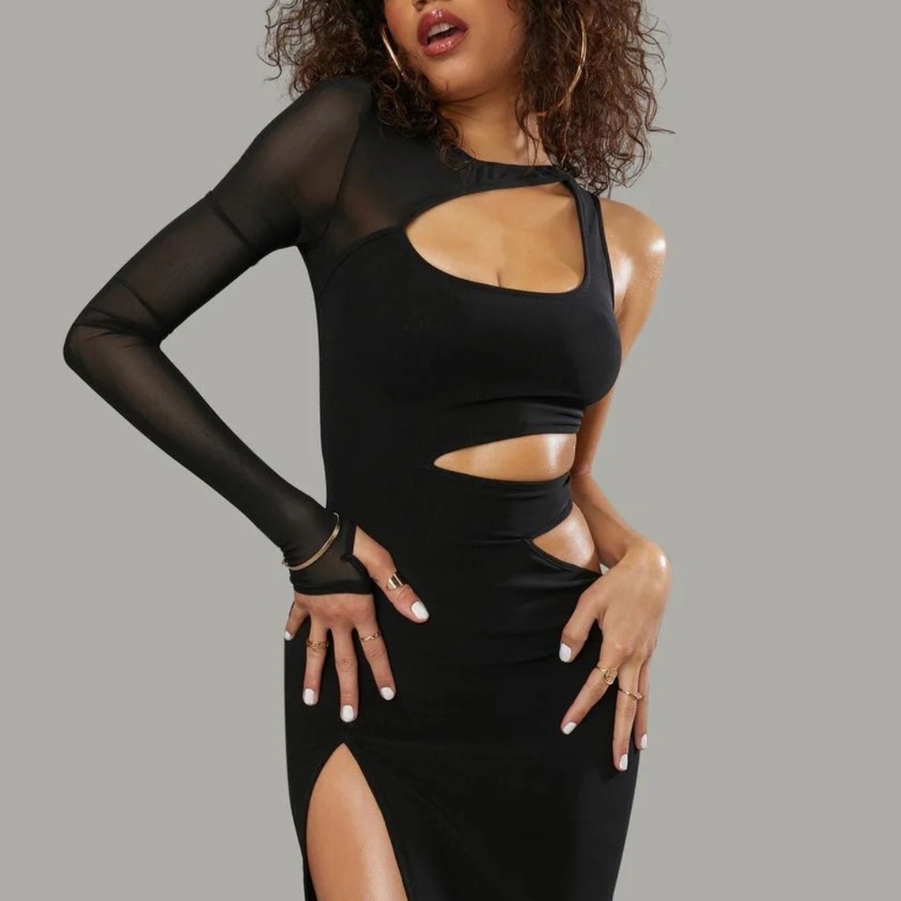 Secret Missions Sheer One-Sleeve Mini Dress By Poster Grl